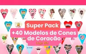 Pack 50 Moldes Cones Coração Personalizados Arquivo Digital