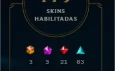 Conta lol, lv 75, 179 skins, 3 ultimate, 3 gemas, 115 pontos
