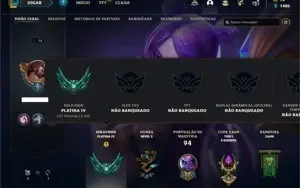 Conta Platina 4 com 43 Champs e 18 Skins + 2 Fragmentos