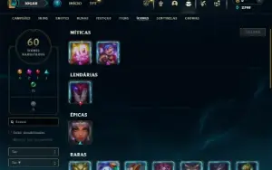 Unranked com 42 Champs e 16 Skins + 2 Fragmentos