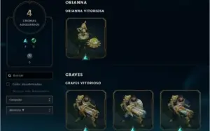Conta lol unranked 133 champions, 61 skins, 111 ícones.
