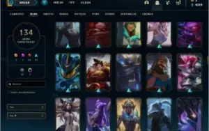 Conta unranked (Ex bronze) com 108 champs e 134 skins