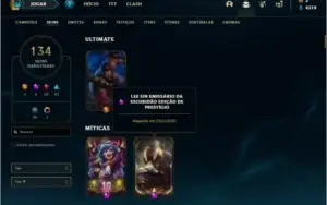 Conta unranked (Ex bronze) com 108 champs e 134 skins