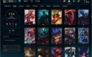 Conta unranked (Ex bronze) com 108 champs e 134 skins