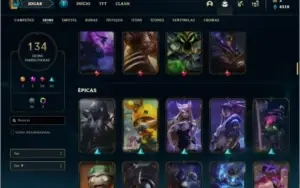 Conta unranked (Ex bronze) com 108 champs e 134 skins