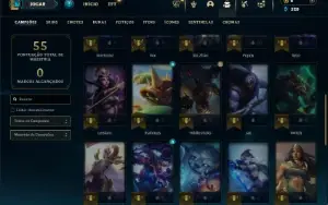 Ouro 2 com 40 Champs e 6 Skins + 2 Espolios