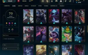 Unranked com 130 Champs e 70 Skins
