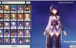Raiden C2,Kazuha,Zhongli,Hutao + 2 armas 5 estrelas