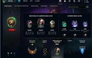 conta main league of legends, 138 skins, platina 1