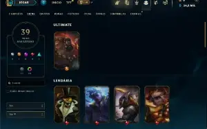 Unranked com 100 Champs e 39 Skins + 9 Vitoriosas
