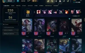 Unranked com 100 Champs e 39 Skins + 9 Vitoriosas