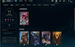 Conta platina 4 com 38 Champs e 13 Skins + 2 Fragmentos