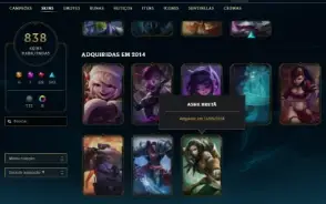 Conta LOL Lvl 260 (838 Skins) - Sem Elo (Desapego Total)