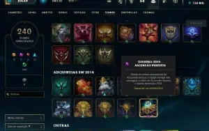 Conta LOL Lvl 260 (838 Skins) - Sem Elo (Desapego Total)