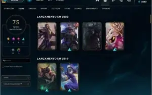 Conta de lol  lvl 207/ 75 skins/ Elo ultima season: Platina