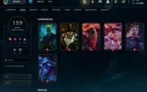 Conta LOL, Platina 4, Todos os Campeões,159 Skins,+TFT Skins