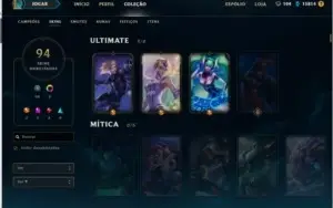 CONTA LEAGUE OF LEGENDS 94 SKINS, PRATA 5, 3 M7, 98 CAMPEÕES