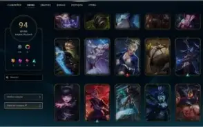 CONTA LEAGUE OF LEGENDS 94 SKINS, PRATA 5, 3 M7, 98 CAMPEÕES