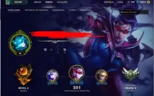 CONTA LEAGUE OF LEGENDS 94 SKINS, PRATA 5, 3 M7, 98 CAMPEÕES