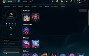 Unranked com 40 Champs e 10 Skins + 3 Fragmentos