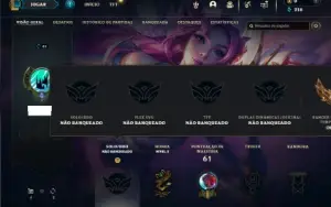 Unranked com 40 Champs e 10 Skins + 3 Fragmentos