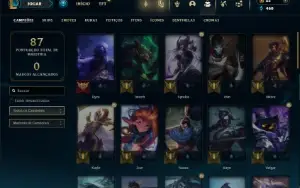 Platina 1 com 50 Champs e 9 Skins + 60 Espolios