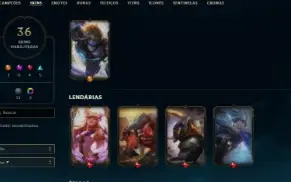Conta LoL Platina 4, 36 skins e 69 champs