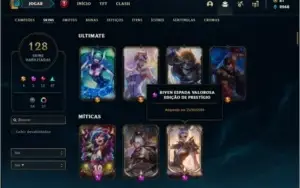 Conta platina 3 com 800k de riven, 105 champs e 128 skins