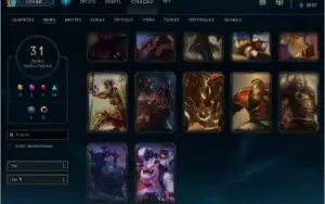 CONTA DE LOL UNRANKED, NV 111, 31 SKINS, 4 LENDARIAS!!