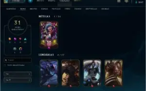 CONTA DE LOL UNRANKED, NV 111, 31 SKINS, 4 LENDARIAS!!