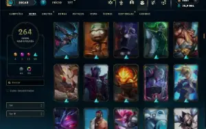 Unranked com 150 Champs e 264 Skins + 1700 RP