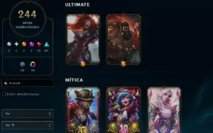 Conta de LOL com 244 skins, com email original. Esmeralda 4.