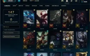 Conta MESTRE com 43 Champs e 13 Skins + 4 Fragmentos