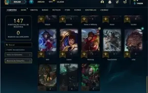 Conta MESTRE com 43 Champs e 13 Skins + 4 Fragmentos