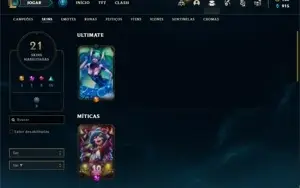 Conta Unranked com 40 Champs e 21 Skins + 2 Fragmentos