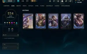 Diamante 1 com TODOS os Champs e 234 Skins ( MID / JG / ADC)