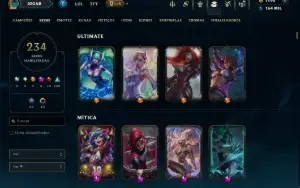 Diamante 1 com TODOS os Champs e 234 Skins ( MID / JG / ADC)