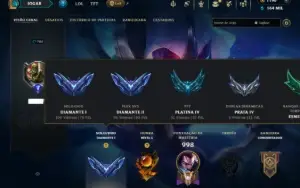 Diamante 1 com TODOS os Champs e 234 Skins ( MID / JG / ADC)