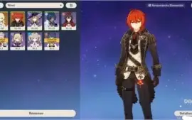 Genshin impact lv 40 com Diluc +Fischl + Barbara + Xiangling