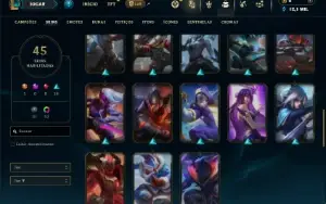 Unranked com 65 Champs e 45 Skins
