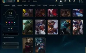 Conta unranked MONO ADC com 57 skins e 75 champs