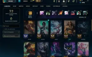 Mestre com 31 Champs e 3 Skins + 5 Fragmentos