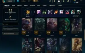 Mestre com 31 Champs e 3 Skins + 5 Fragmentos