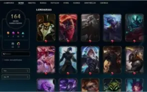 Conta lol plat 2 season passada 60% de winrate 164 skins