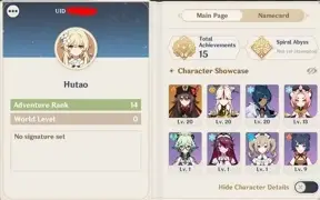 Hutao AR 14 2k gemas sem nada liberado conta de reroll