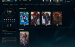 Platina 4 com TODOS os Champs e 296 Skins ( ADC / SUP / JG )