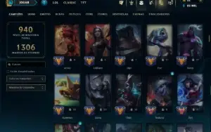 Platina 4 com TODOS os Champs e 296 Skins ( ADC / SUP / JG )