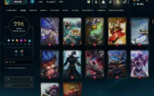 Platina 4 com TODOS os Champs e 296 Skins ( ADC / SUP / JG )