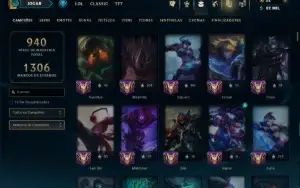 Platina 4 com TODOS os Champs e 296 Skins ( ADC / SUP / JG )
