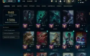 Platina 4 com TODOS os Champs e 296 Skins ( ADC / SUP / JG )
